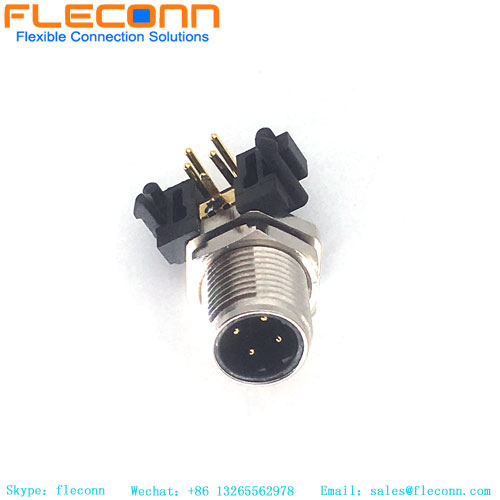 M12 Panel Mount Receptacle, 4 Pole A-coded Waterproof Connector