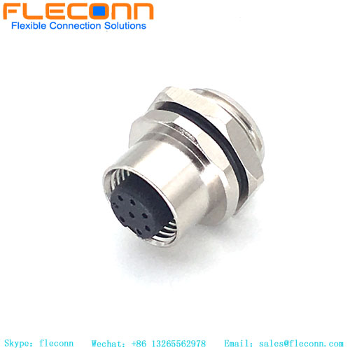 M12 8 Pin A-Coded Connector, IP67 screw waterproof panel mount socket