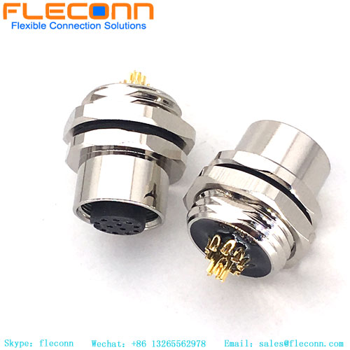 M12 A-Coded 12 Pin Female Connector, Panel Mount type, Rear lock Connector