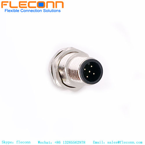 M12 5 Pin A-Coded Male PCB Panel Connector, Rear Mounting