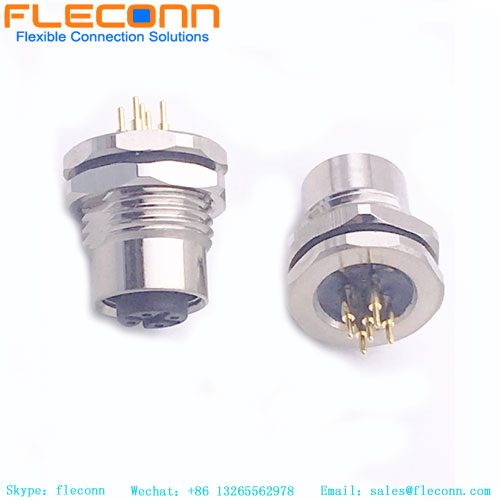 M12 5-Pole PCB Panel Mount Receptacle,Female Socket, Front Panel Mount