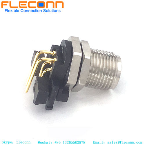M12 Panel Mount Receptacle, 4 Pole A-coded Waterproof Connector