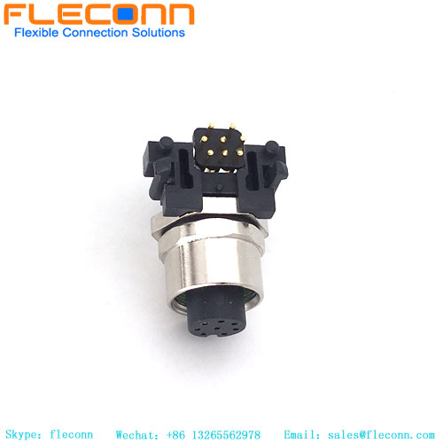 M12 A-Coded 8 Pin Female Right Angle Panel Mount Receptacle