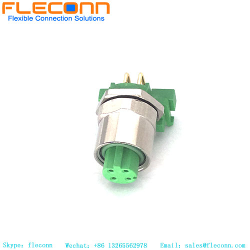 M12 Connector 4 Pin D-Code Female, Green Rubber Core Pcb Plug-In Elbow