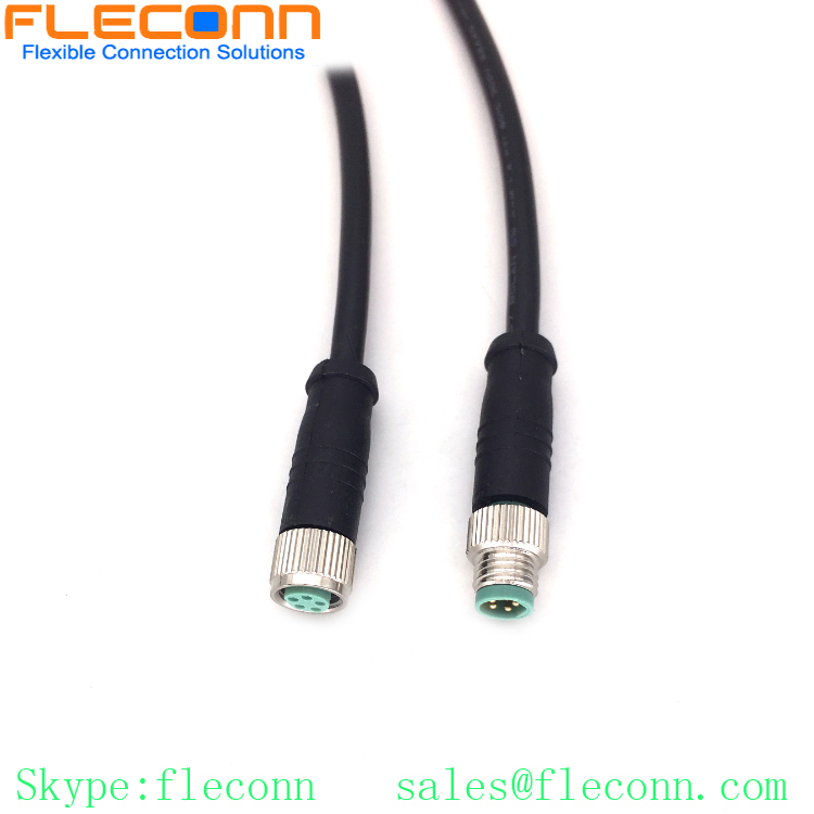 M8 B-coding 5 Positions Male to Male Plug Cable, Straight Overmolded PVC Cable