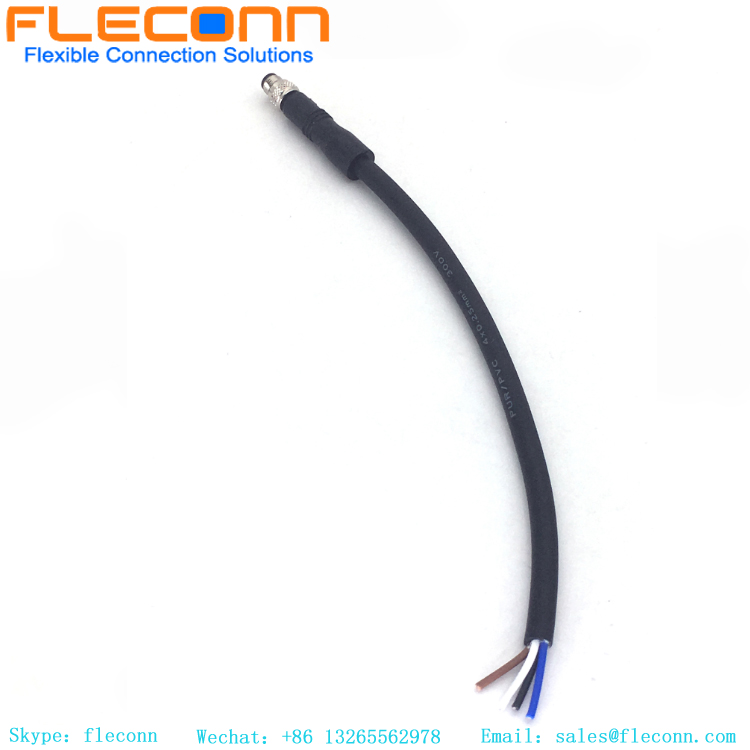 M5 4 Pin Male Sensor Cable, IP67 Waterproof 0.25mm2x4C PVC Insulation PUR jacket Cable