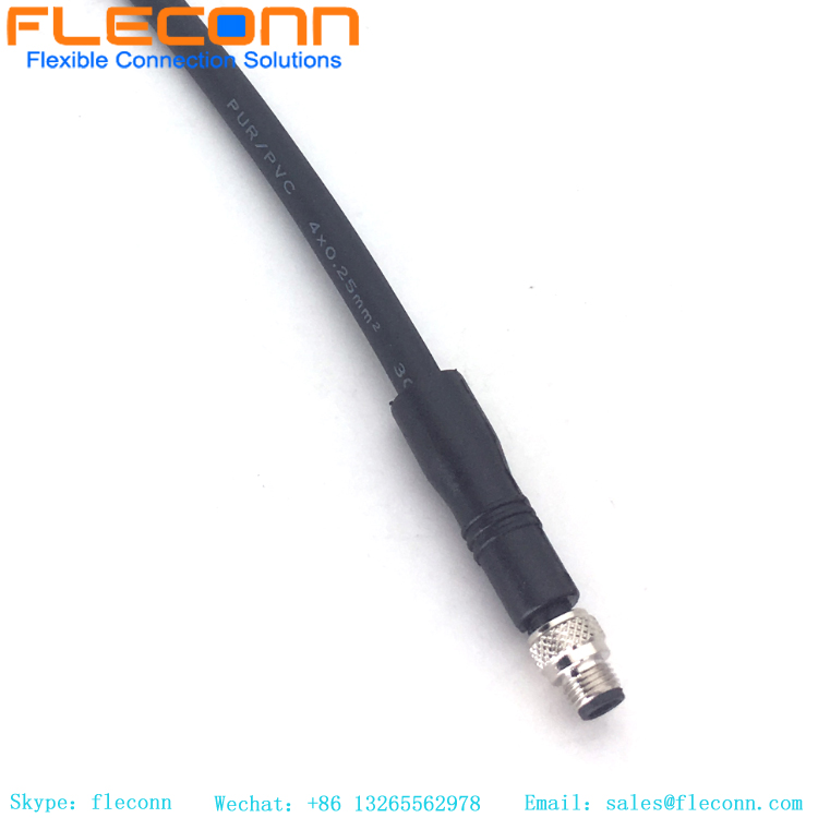 M5 4-Position Male Plug Cable, Overmold PVC PUR Cable