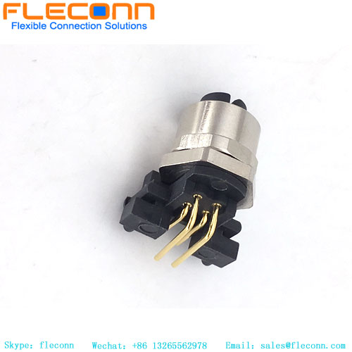 M12 PCB Panel Mount Connector 4 Pin Female Right Angle