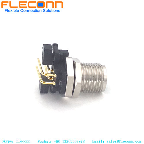 M12 Connector PCB Panel Mount Connector Right Angle 4 Pin Male A-Coded