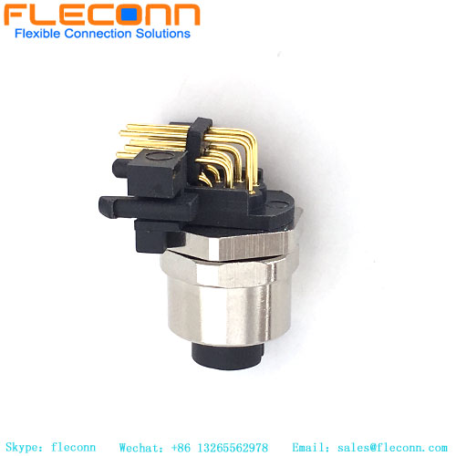 M12 8 Pin A-Coded 90 Degree Panel Connector