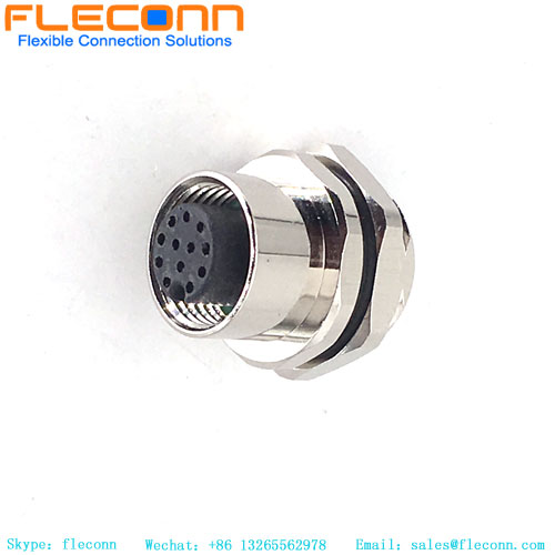 M12 12 Position A Code Female Mount Receptacle, Front Mounting Style