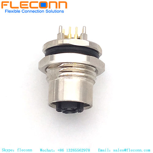M12 8 Positions X-coded Female PCB Connector for 10Gbps Gigabit Ethernet