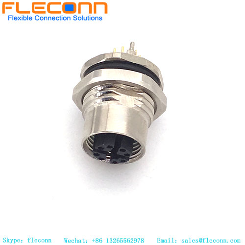 M12 8 Positions X-coded Female PCB Connector for 10Gbps Gigabit Ethernet