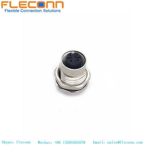 3 Pole Female Front Fastened M12 PCB Panel Mount Connector